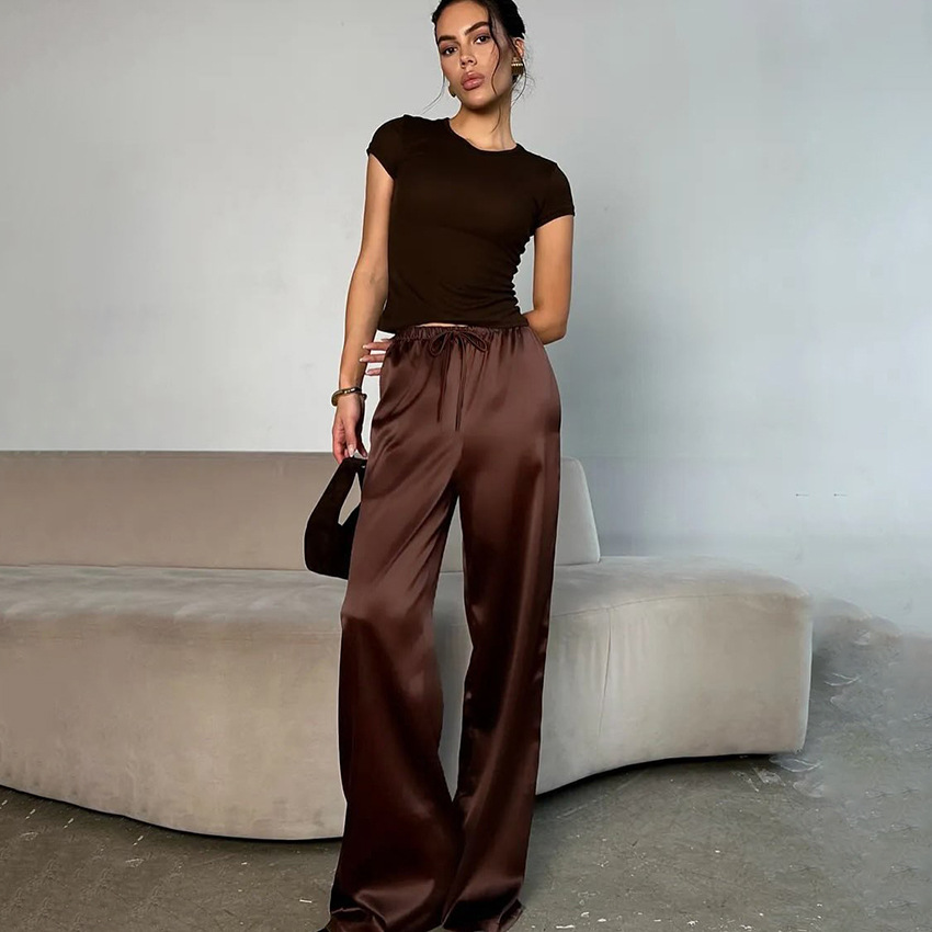 High-Waisted Lace-Up Wide-Leg Pants For Women