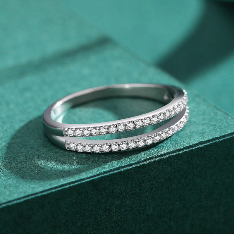 S925 Sterling Silver Double-layer Gang Drill Inlaid Ring