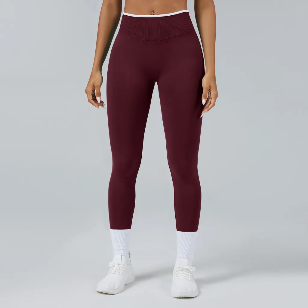 Seamless Knitted Tight High Waist Quick-drying Sports Yoga Pants - Chestnut Color