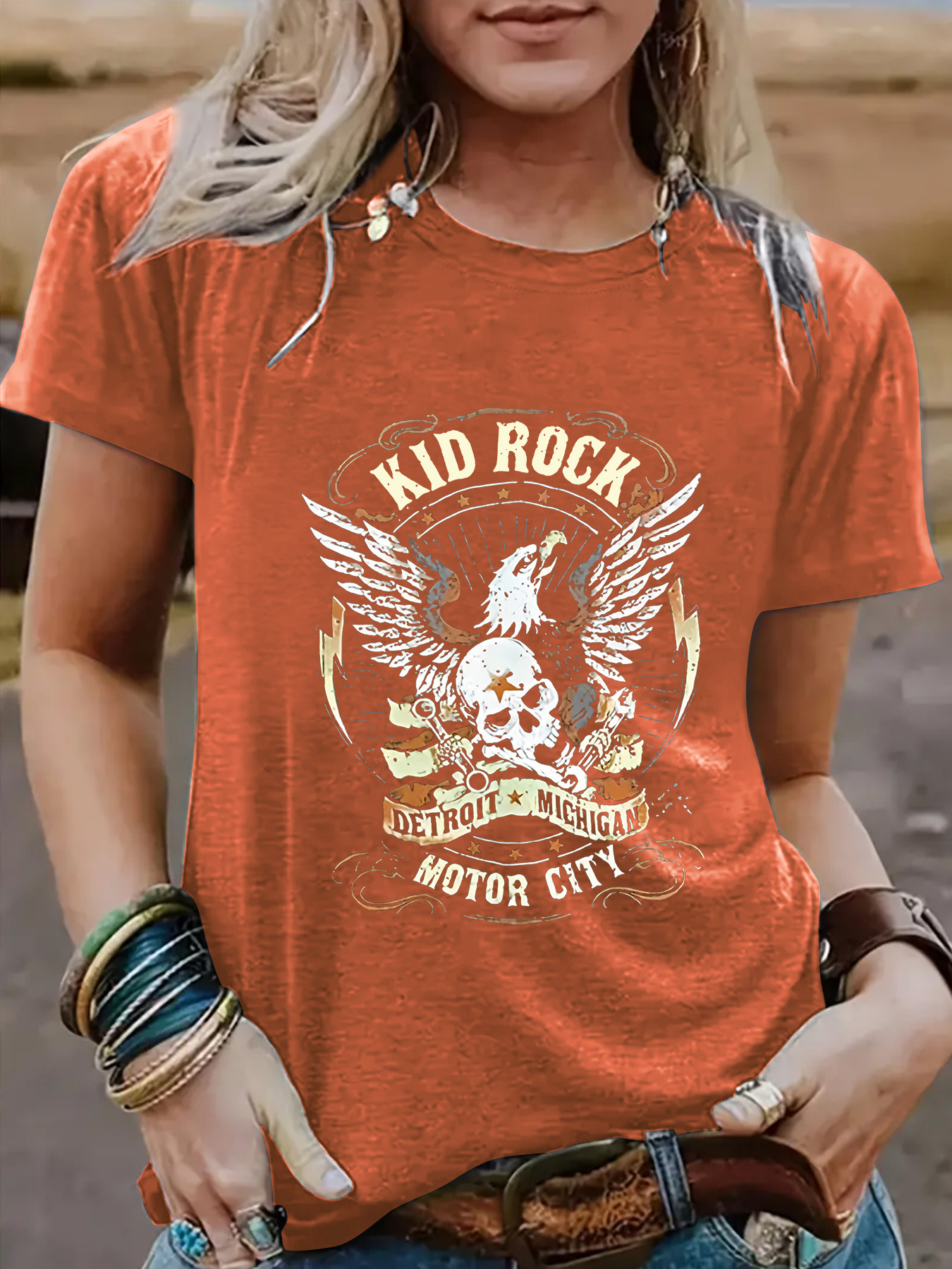 Womens Eagle-Print Crew-Neck Short-Sleeve Top 2
