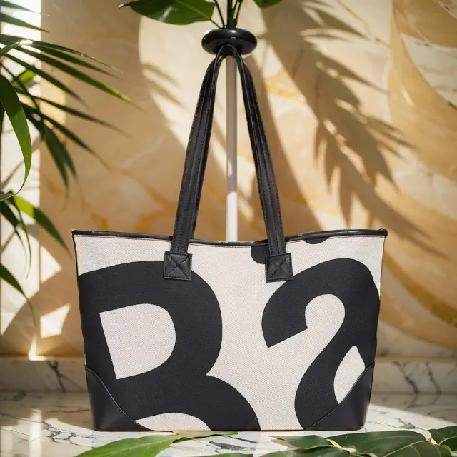 Letter Cotton Linen Canvas Tote Simple Large Capacity White - Shop at LoveMi