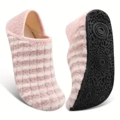Women's Plush Flat Shoes Winter Warm Slip On Shoes - Pink - View 1