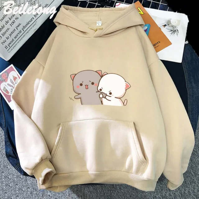 Women's Cartoon Printed Casual Hoodie Khaki - Shop at LoveMi