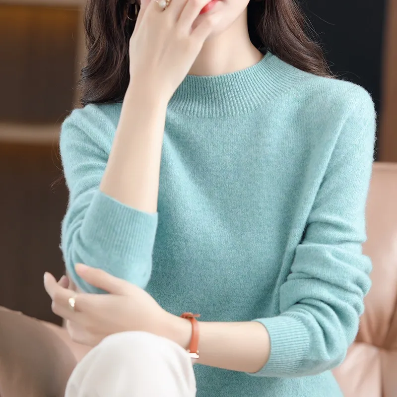 Fashion Women's Mock Neck Sweater - Flower Tree Green