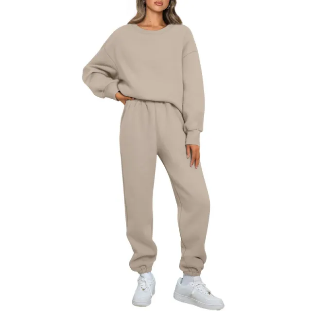 Winter Solid color Fashionable Crew neck Pullover With Fleece Lining Khaki - Shop at LoveMi