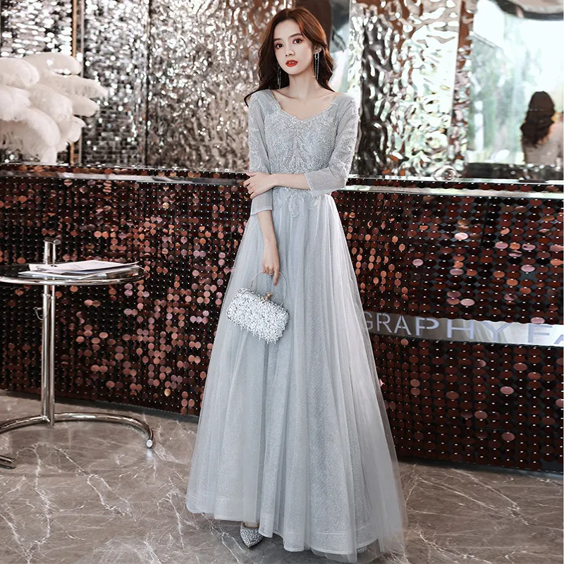 Summer Banquet Temperament Elegant Evening Dress - Silver