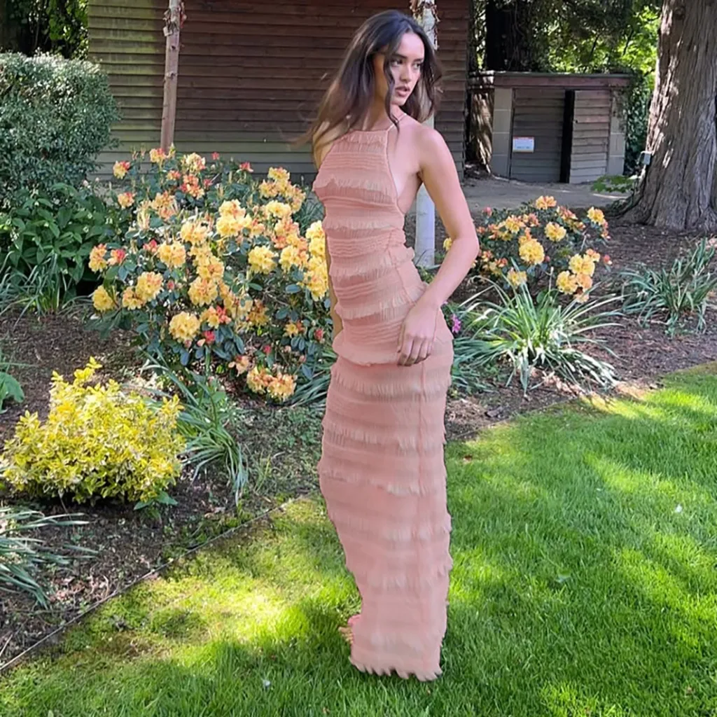 Fashion Women Tied Slim Fit Backless Dress - Pink
