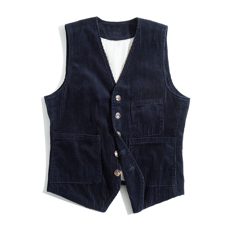 Mens Spring Autumn Corduroy Vest With Patchwork Design
