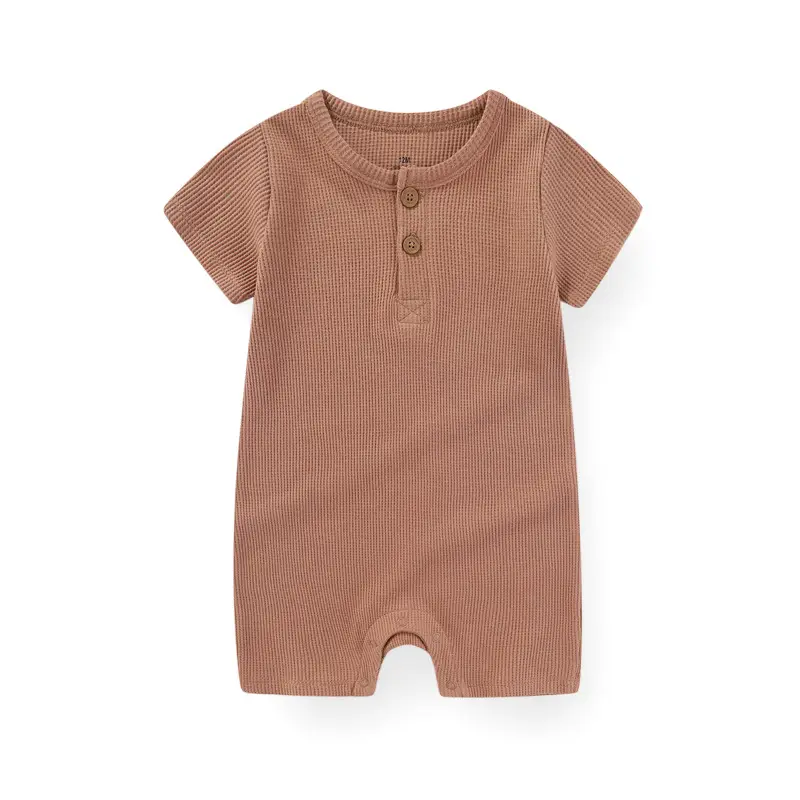 New Short-sleeved Baby Waffle Boxer Romper American Jumpsuit Snap Open
