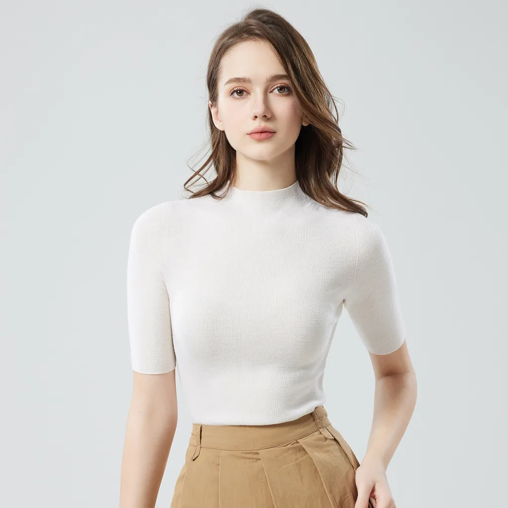 Pure Wool Half Turtleneck Bottoming Sweater - White