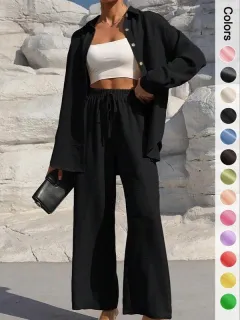 Women's Shirt With Trousers Fashionable And Elegant Ladies New Suit - Black - View 1
