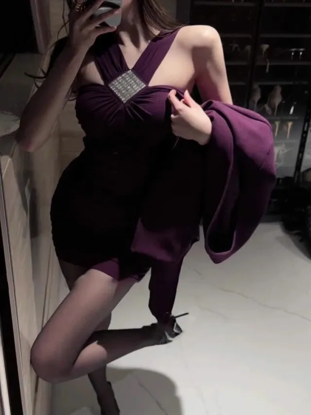 Pure Desire Design Sense Diamond encrusted Backless Spaghetti Strap Dress For Women Purple - Shop at LoveMi