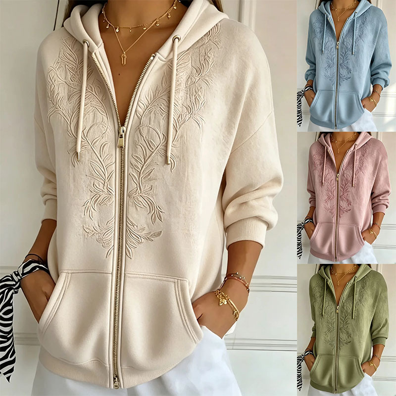 Women's Hooded Embroidered Long-sleeve Zip-up Jacket — image 1