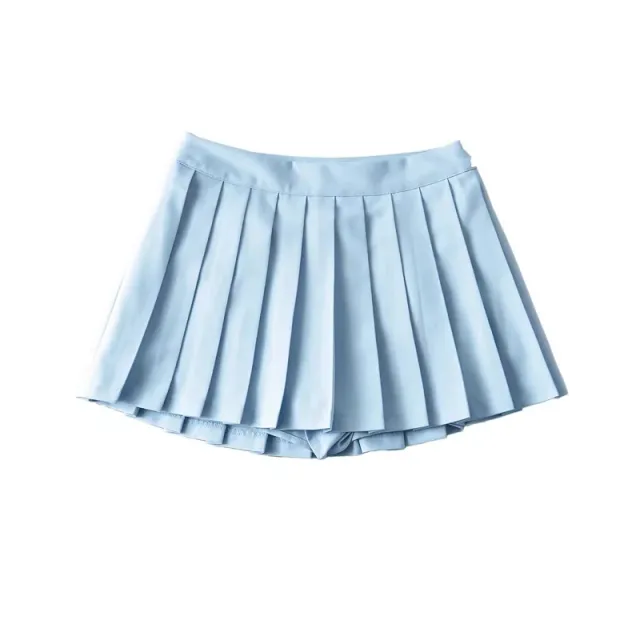 Girl's Pleated Skirt Women's Summer Short Skirt Korean Style High Waist Suit Draping Anti exposure A Line Skirt Blue - Shop at LoveMi