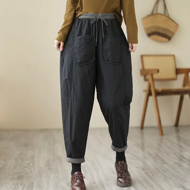 Winter Artistic Korean-style Carrot Pants Loose Fit - Black