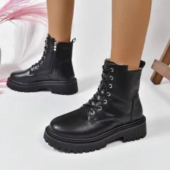 Martin Boots Women's British Style Fleece-lined Square Heel Platform - Black - View 1