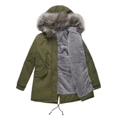 Parka Cotton-padded Coat Mid-length Hooded - Army Green - View 1