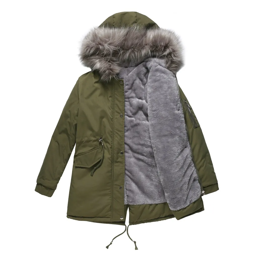 Parka Cotton-padded Coat Mid-length Hooded - Army Green
