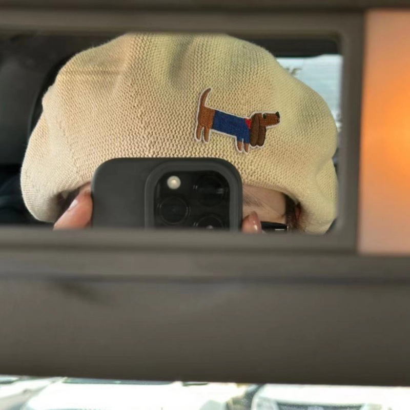 Women's Cute Embroidered Puppy Hollow Thin Knitted Hat