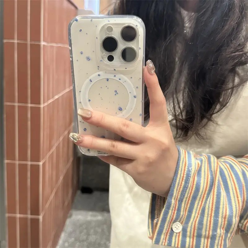 Ins Beige Background Blue Splash Ink Magnetic Phone Case