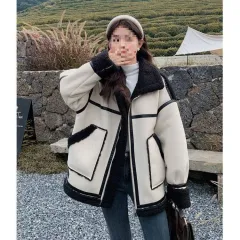 Fur Coat Women's Lamb Wool Coat - Beige - View 1