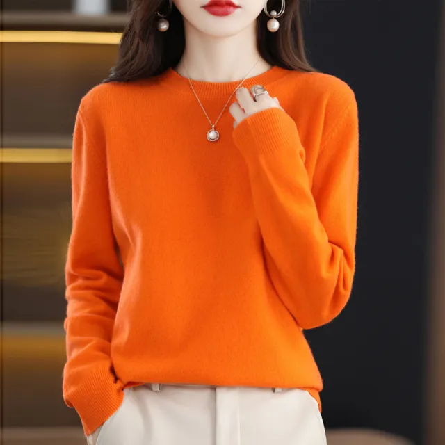 Solid Color Simple Pullover Cashmere Loose Sweater Orange - Shop at LoveMi