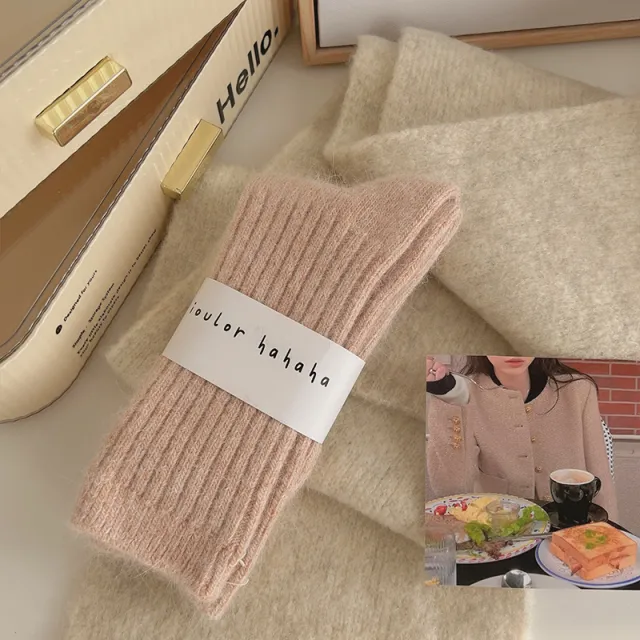 Female Winter Mid calf Length Fleece lined Extra Thick Thermal Socks Peach Pink - Shop at LoveMi