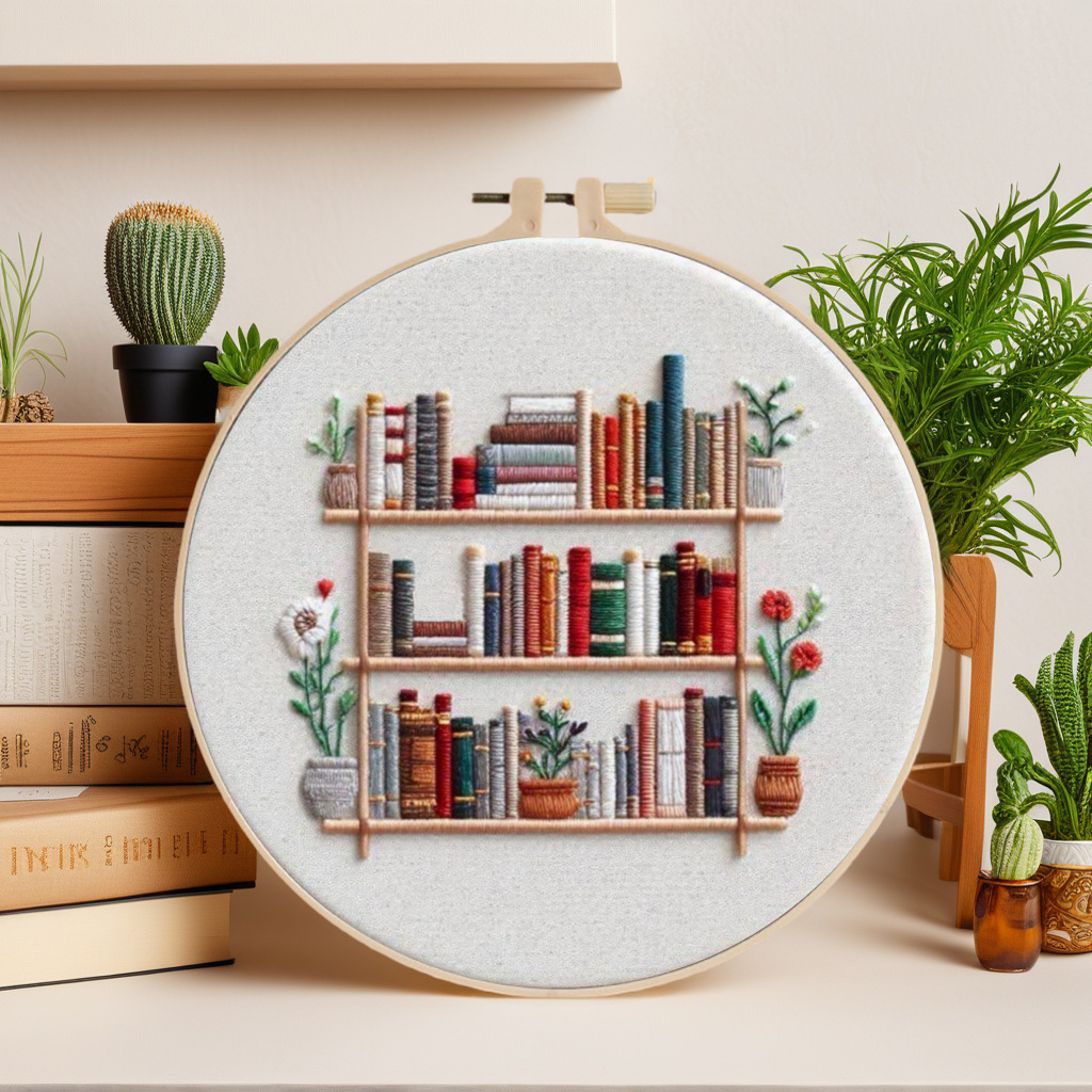 European-style Embroidery Diy Material Package Elegant Bookshelf And Vase Pattern… — image 1