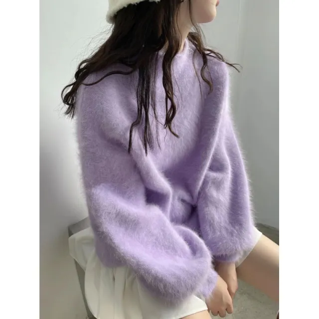 Loose Solid Color Temperament Lantern Sleeve Half Turtleneck Versatile Jumper White - Shop at LoveMi