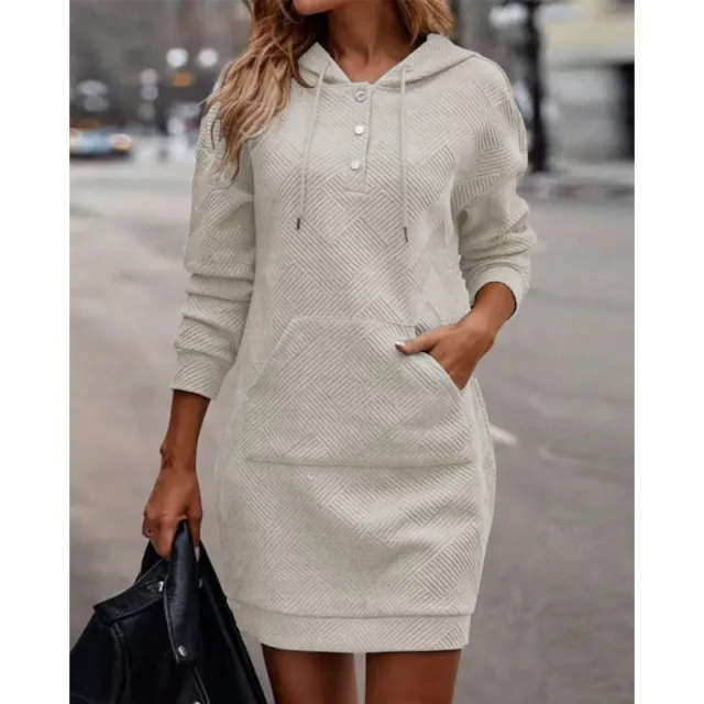 Solid Long Hoodies Sweater With Pocket Mid length Hooded Sweatshirt Womens Clothing White - Shop at LoveMi