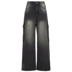 European And American Slimming High Waist Wide Legs Jeans For Women - Gray - View 1