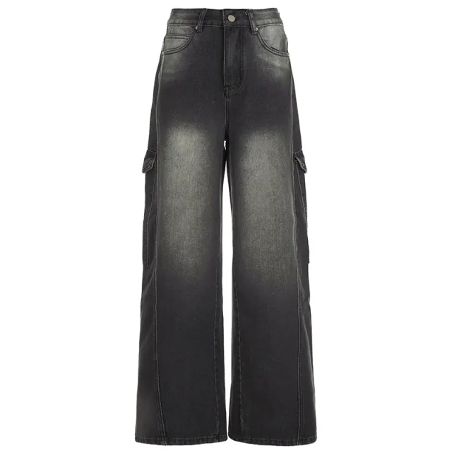 European And American Slimming High Waist Wide Legs Jeans For Women Gray - Shop at LoveMi