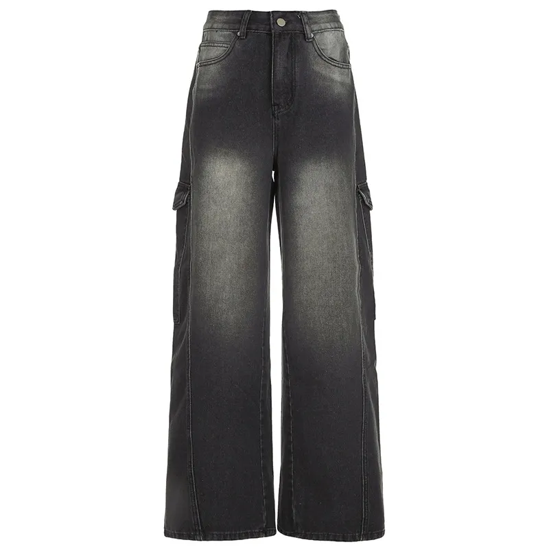 European And American Slimming High Waist Wide Legs Jeans For Women - Gray