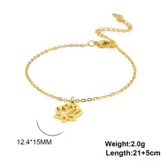 Women's Lotus Stainless Steel Bohemian Pendant Ankle Bracelet Beach Accessories - Gold - View 1