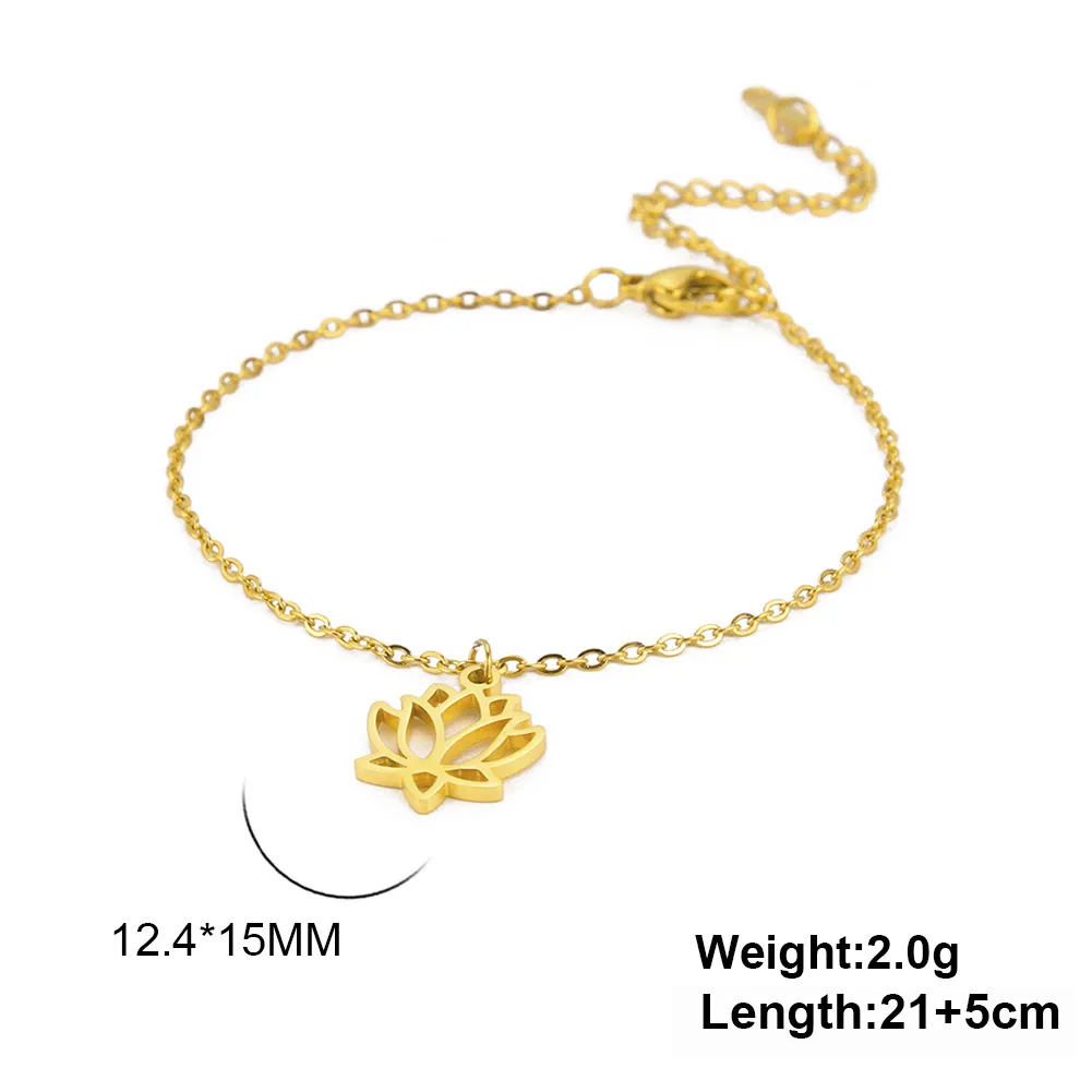 Women's Lotus Stainless Steel Bohemian Pendant Ankle Bracelet Beach Accessories - Gold