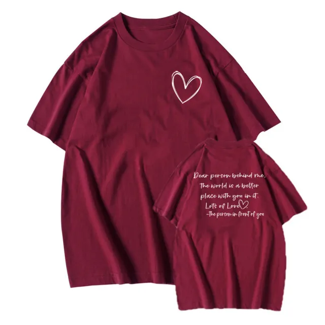 Women's Fashion Dear Person BEHIND ME Heart Printing T shirt Wine - Shop at LoveMi