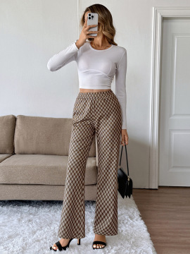 Fashion Commuter Plaid Slightly High Slimming Trousers Women
