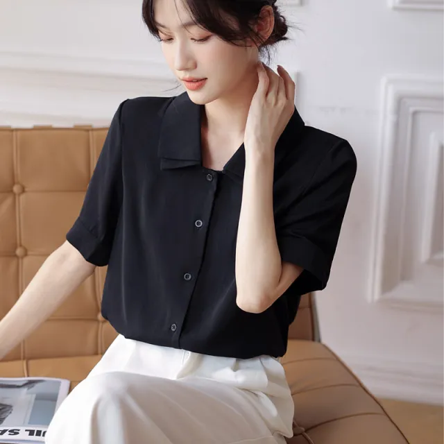 Elegant Lapel Shirt Design Sense Niche Black - Shop at LoveMi
