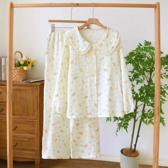 Double layer Cotton Yarn Casual Comfortable Lace Doll Collar Long sleeved Trousers Huayang Dog White - Shop at LoveMi
