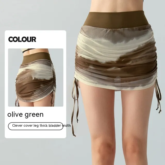 Printed Tie dyed Mesh Yoga Skirts Women Olive - Shop at LoveMi