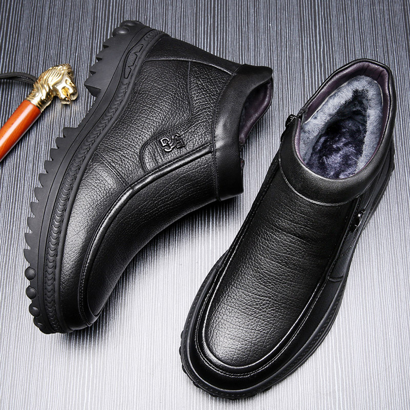 Winter Wool Cotton Fleece-lined Warm Genuine Leather Northeast Leather Shoes - Image 5