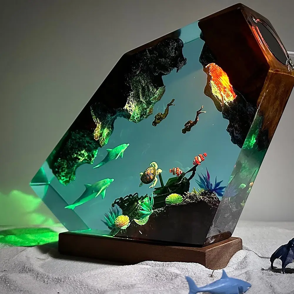 Marine Style Orca Diver Themed Resin Wood
