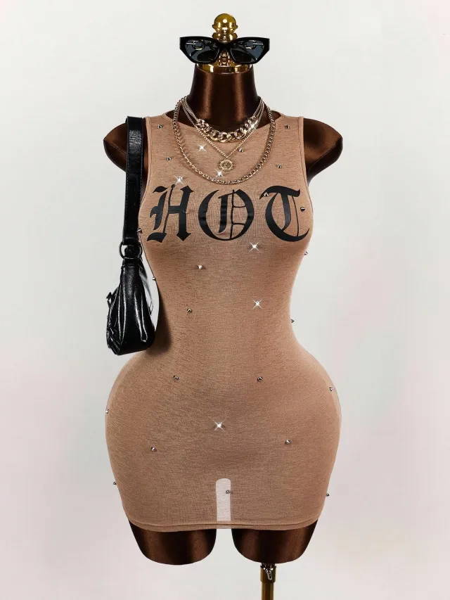 Fashionable Printed Trendy Slim fit Sexy Waist cinching Short Skirt Dress Brown - Shop at LoveMi