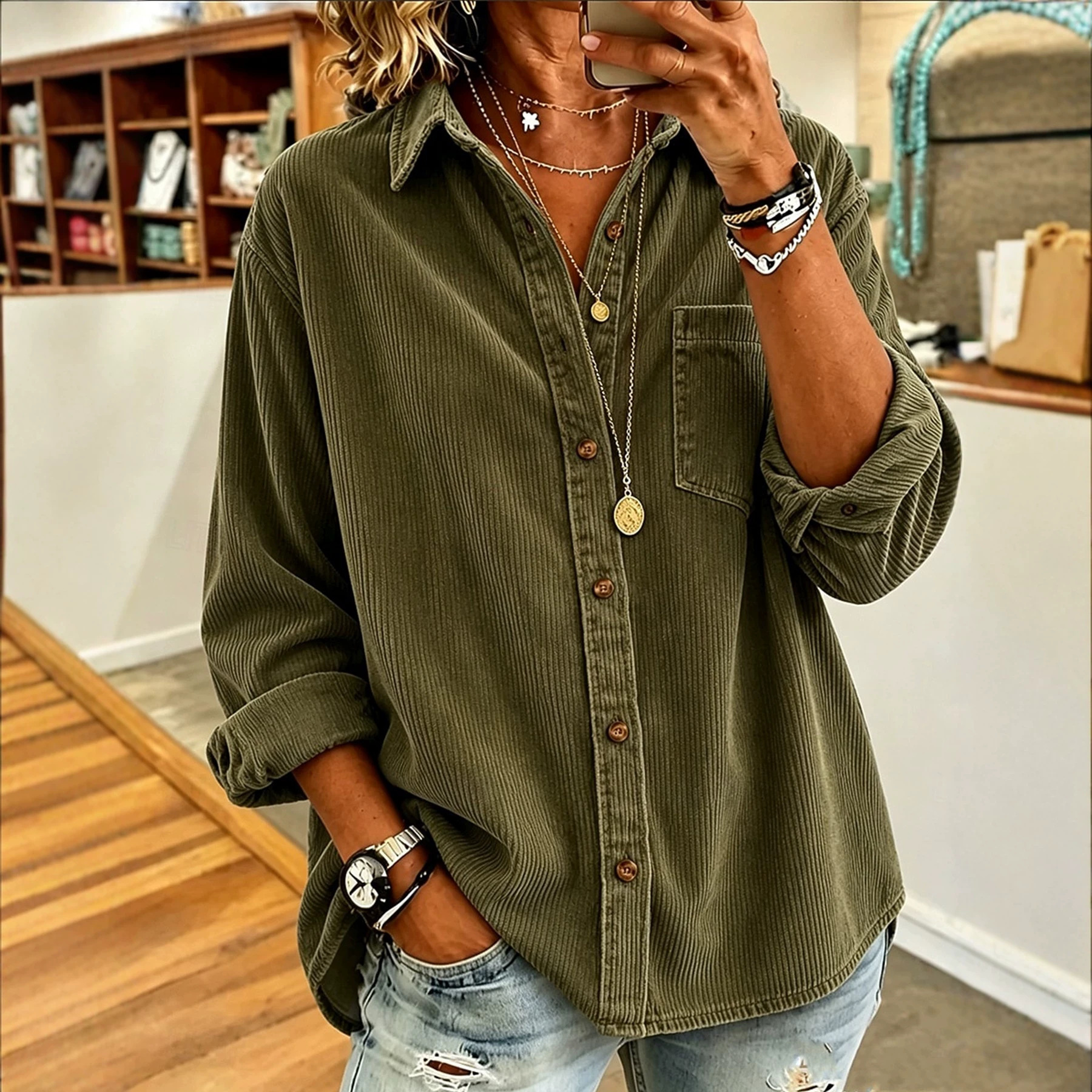 Loose-Fit Corduroy Top