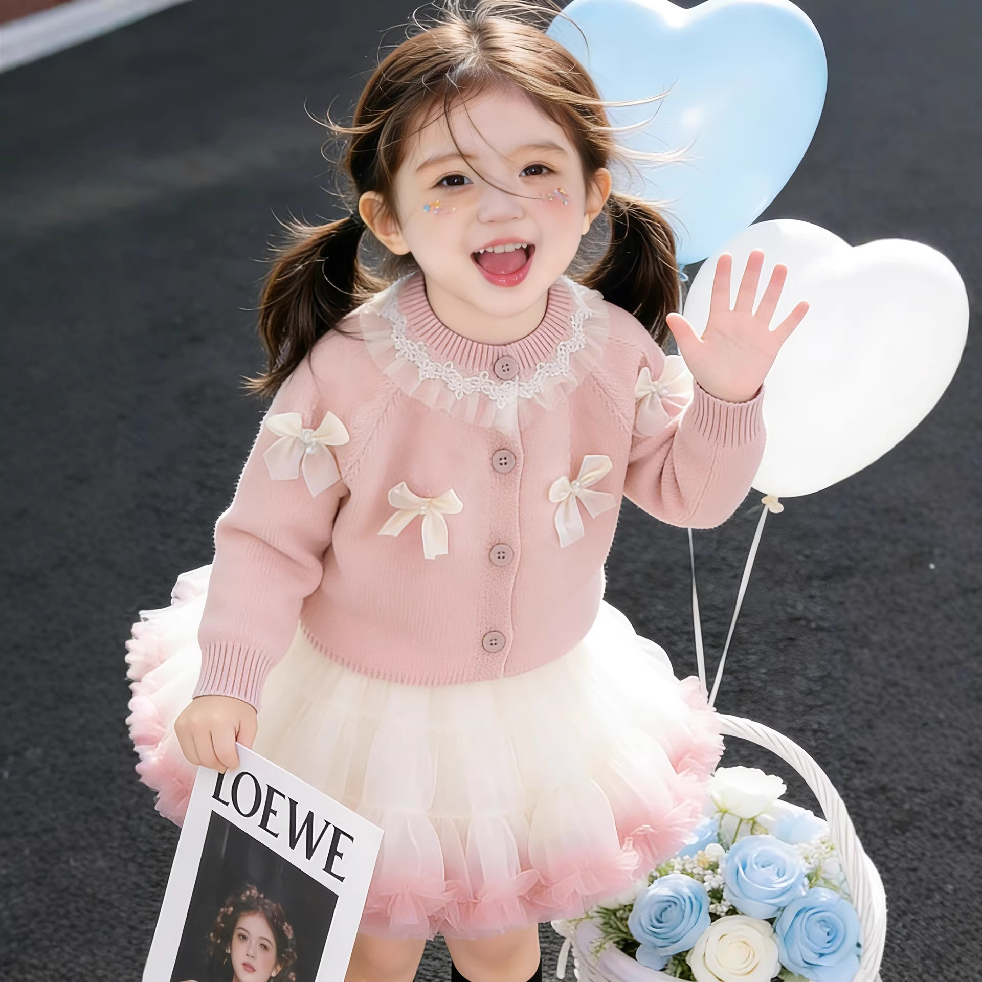 Girls' Knitted Bow-knot Sweater