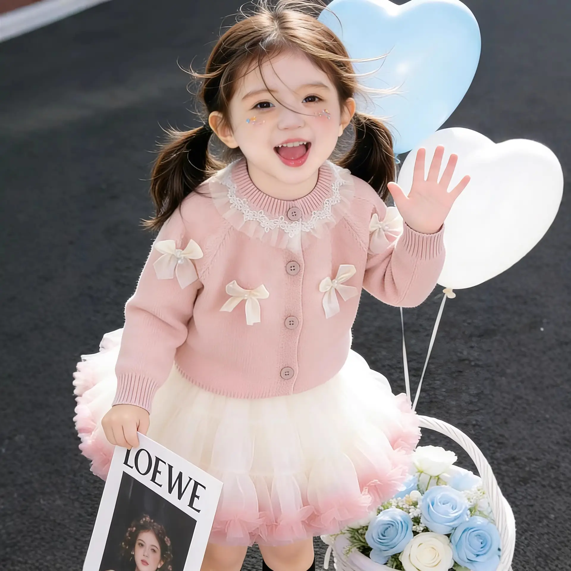 Girls' Knitted Bow-knot Sweater