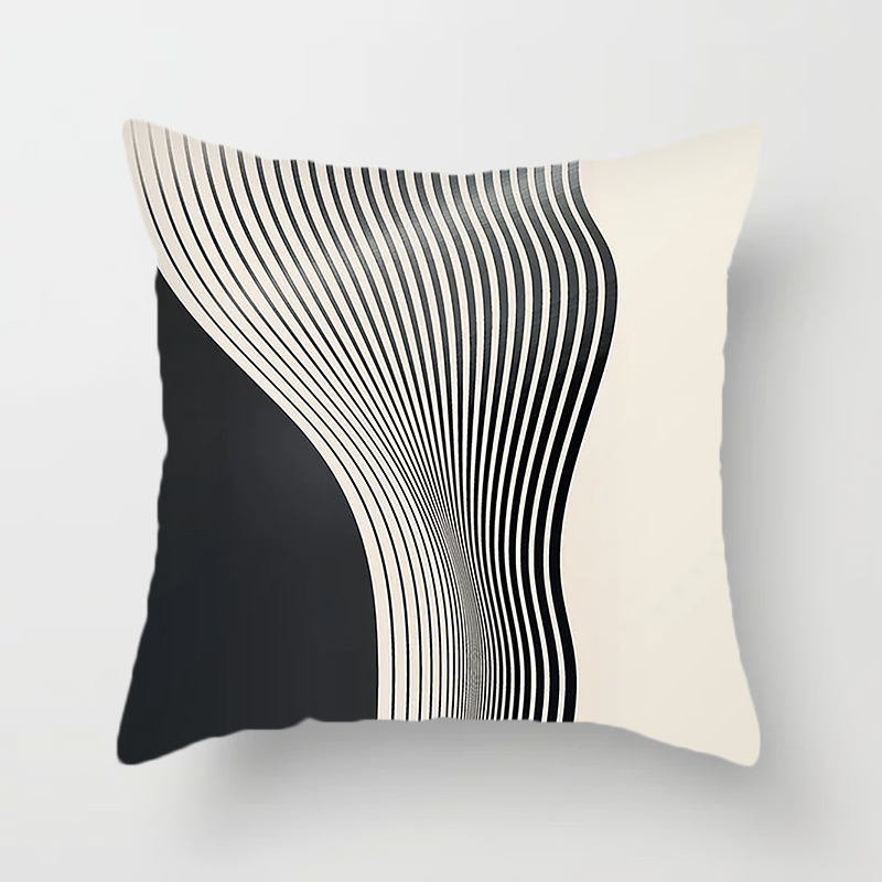 Nordic-style Minimalist Landscape Throw Pillow With Geometric Lines In Coffee Brownperfect For B&Bs