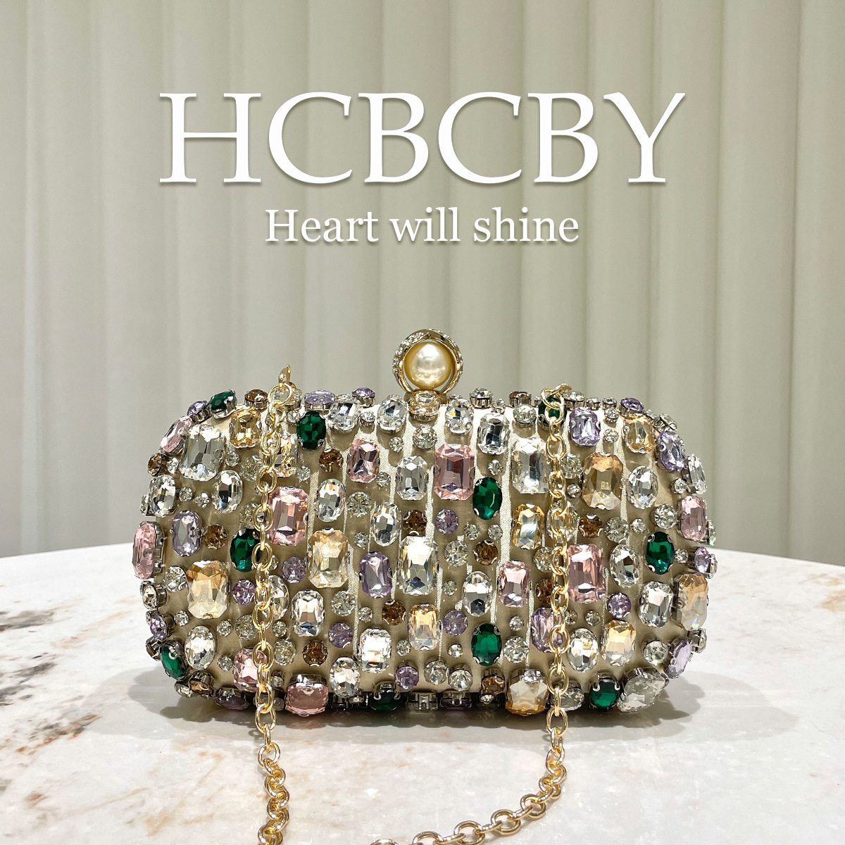 Womens Luxurious Gold-colored Clutch With Dazzling Rhinestone Accents