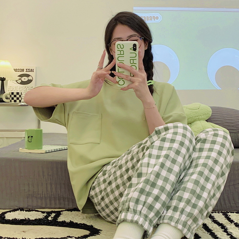 Summer Pajamas Women's Short sleeved Trousers Round Neck Cotton Homewear Cartoon Suit Yne3251 Style - Shop at LoveMi