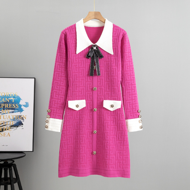 Bow Lapel Knitted Dress, picture 2 of 5